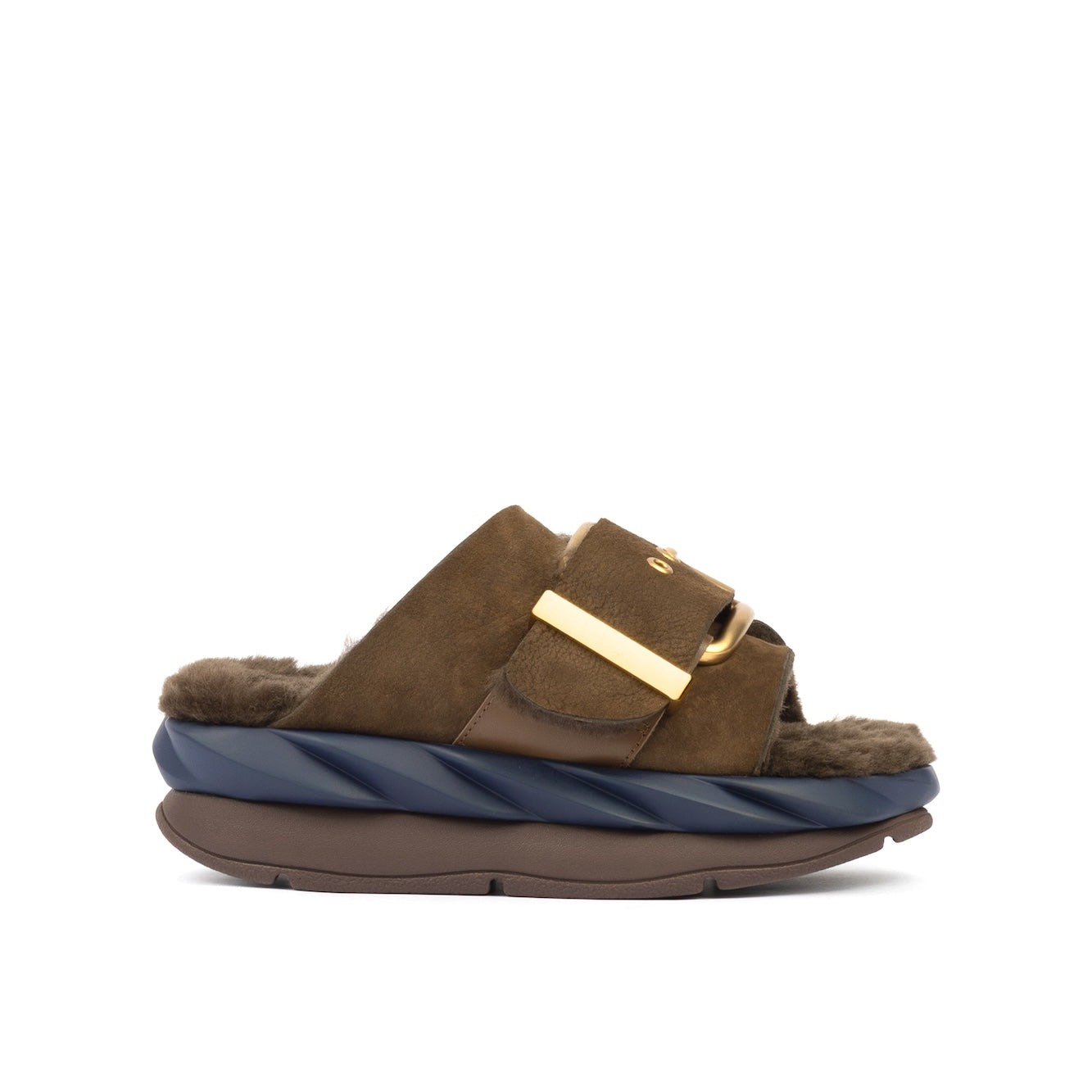 Women's chocolate brown shearling sandals for fall