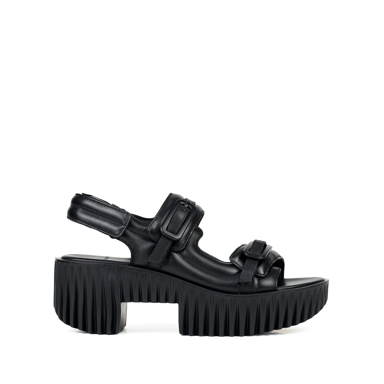 Refined women's platform sandals in black leather