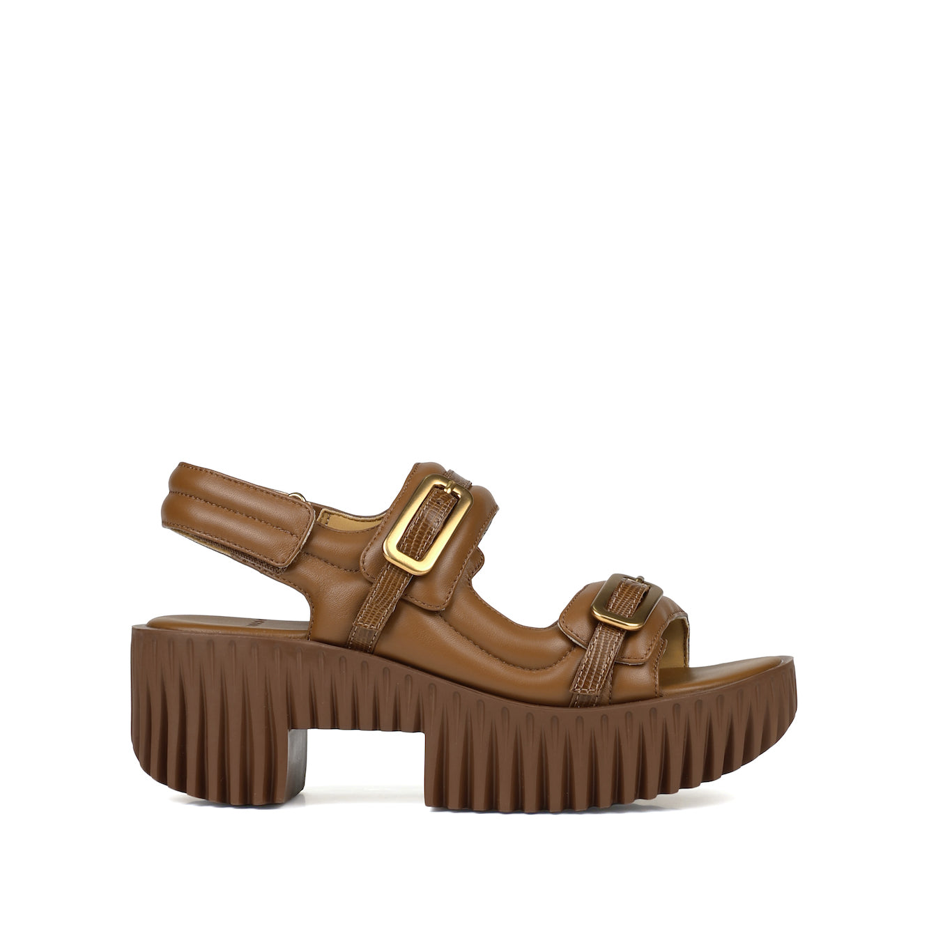 Refined women's platform sandals in brown leather