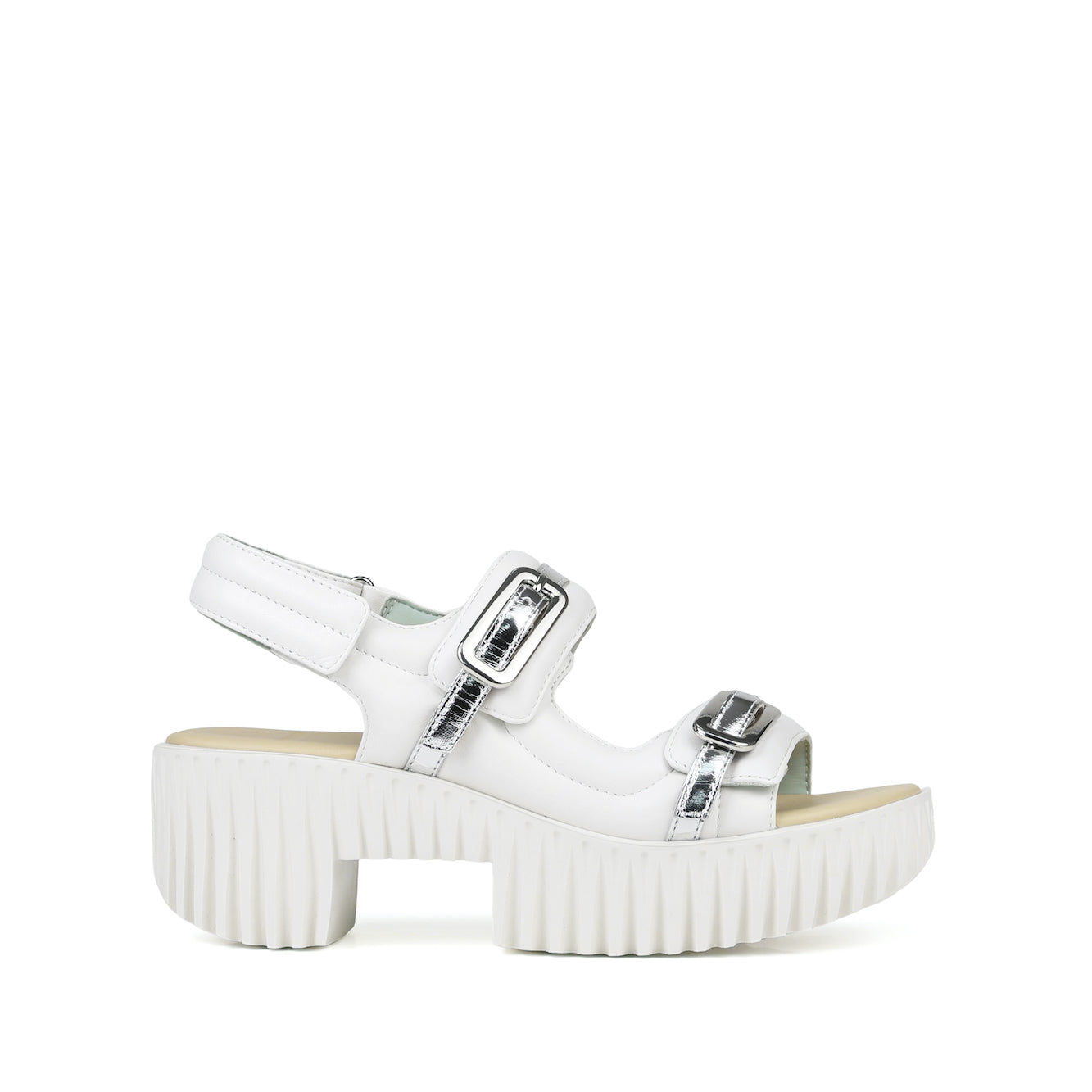 Refined women's platform sandals in white leather