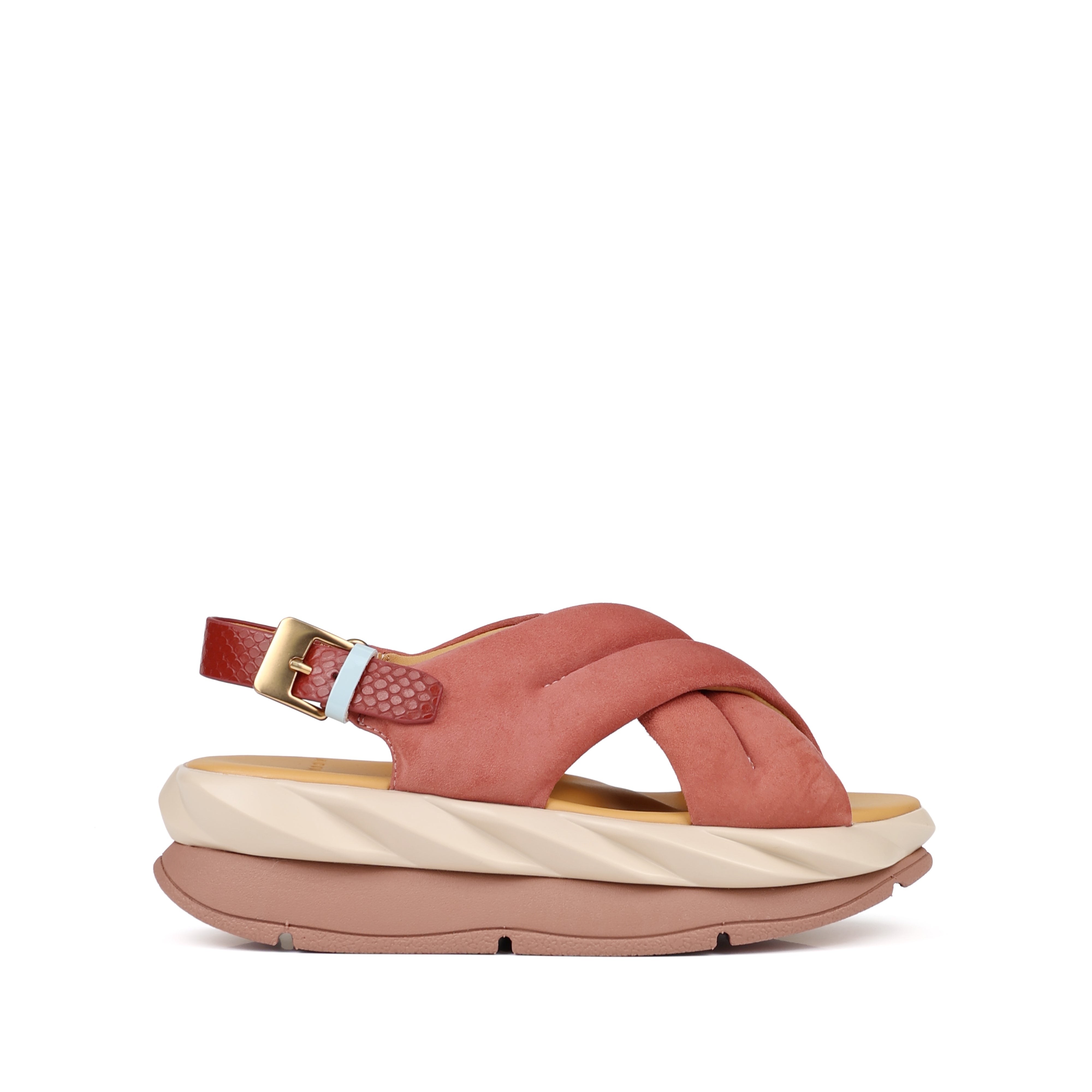 women's flat platform sandals in dusty pink
