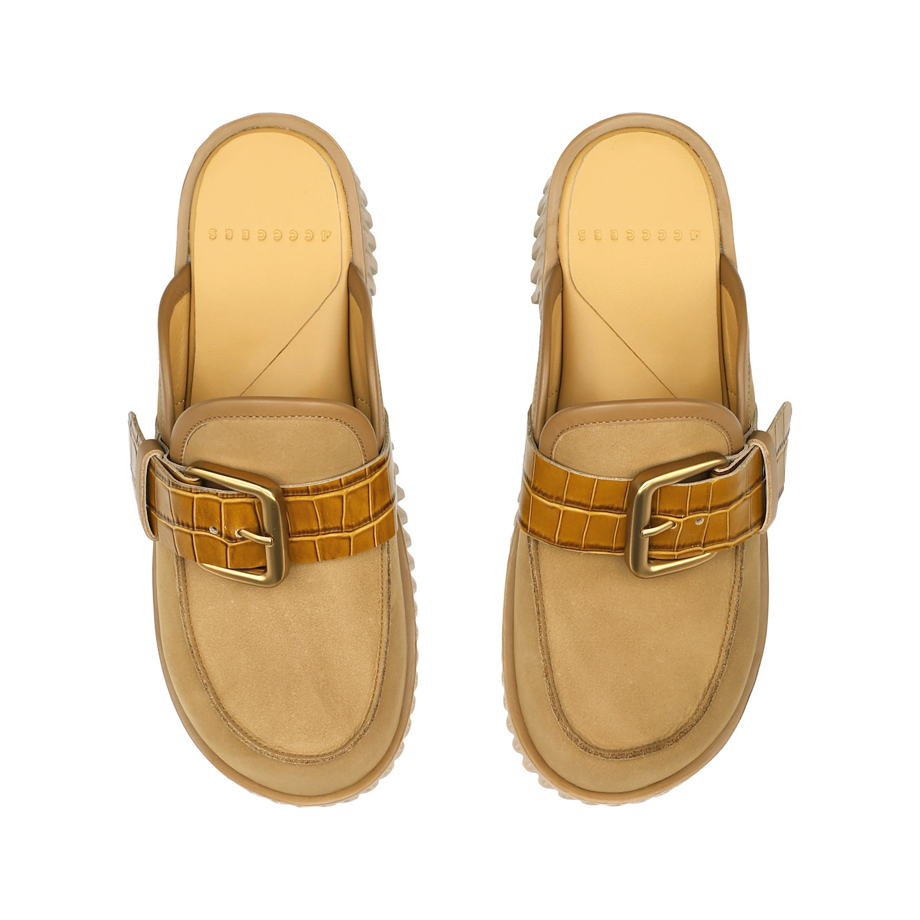 Special women's leather mules with unique platform