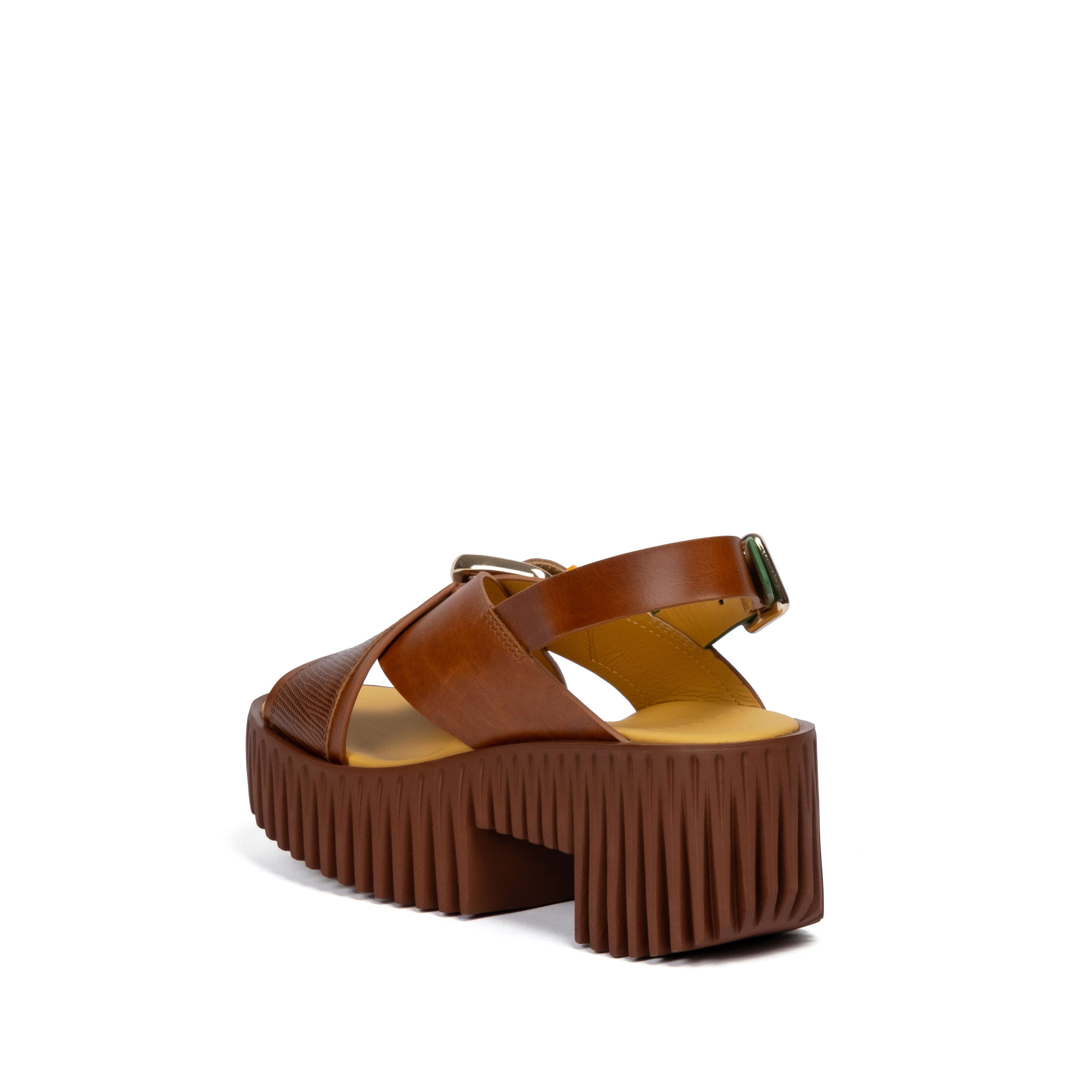 Brown Buckled Platform Suede Sandals Cross main image 0