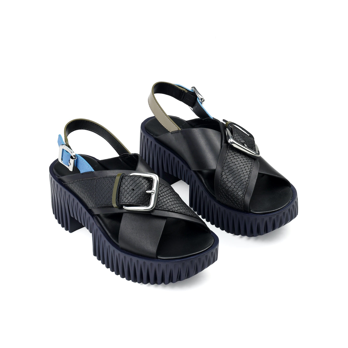 POLA セレニオン Black leather cross-strap sandals from 4CCCCEES