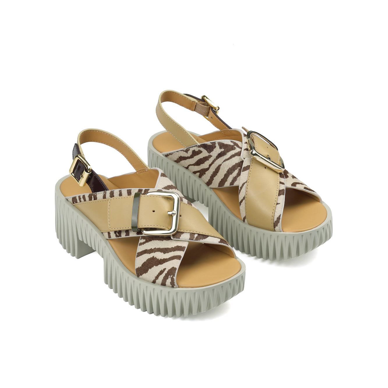 Zebra printed leather cross-strap sandals from 4CCCCEES