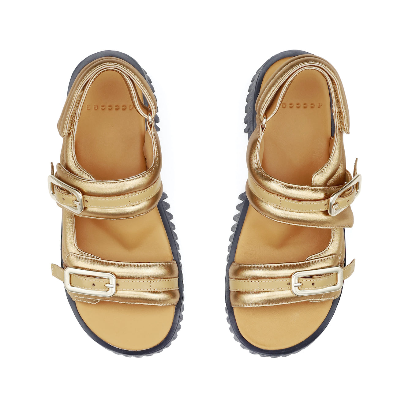 Refined women's platform sandals in golden leather