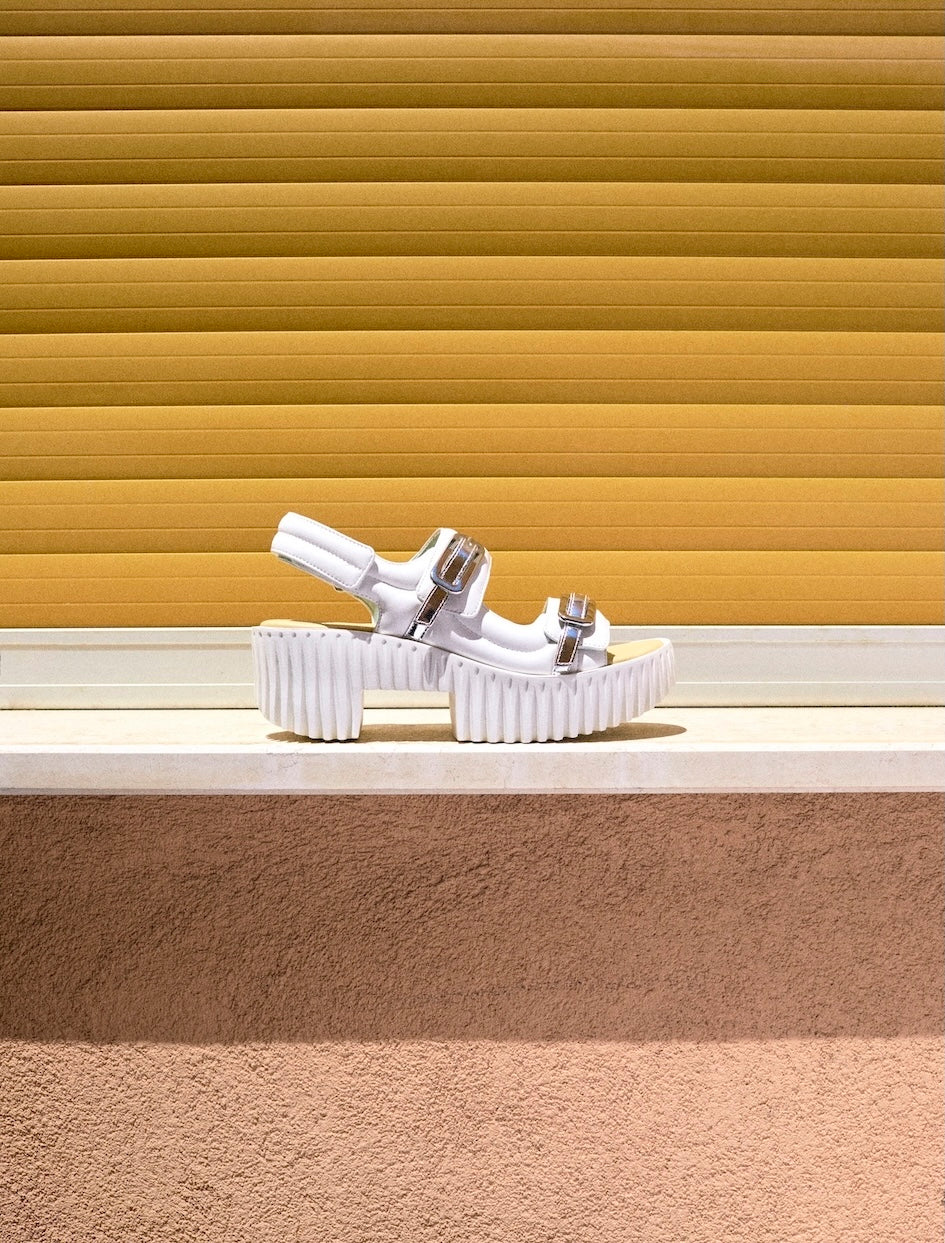 Refined women's platform sandals in white leather